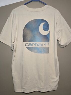 Carhartt Men's Abstract Crew Relaxed Fit Graphic Ivory T-Shirt Logo Blue Medium